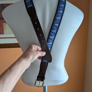 Preston Mens/ Women’s BELT Cotton LeatherNautical Sailboats  SizeM-L